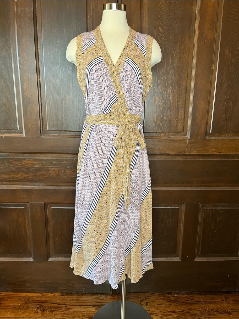 Anthropologie Maeve Carla Wrap Dress Women's Size 12 V-Neck Sleeveless Midi NWOT